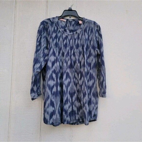 Womens Scotch and Soda Blue Ikat Print 3/4 Sleeve Button Back Top Size 3 (L) - Picture 2 of 6
